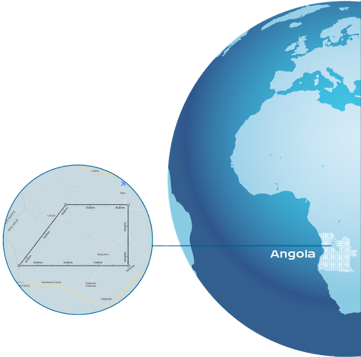 Mapa de Angola customizado, indicando a localização da mina da Kitota